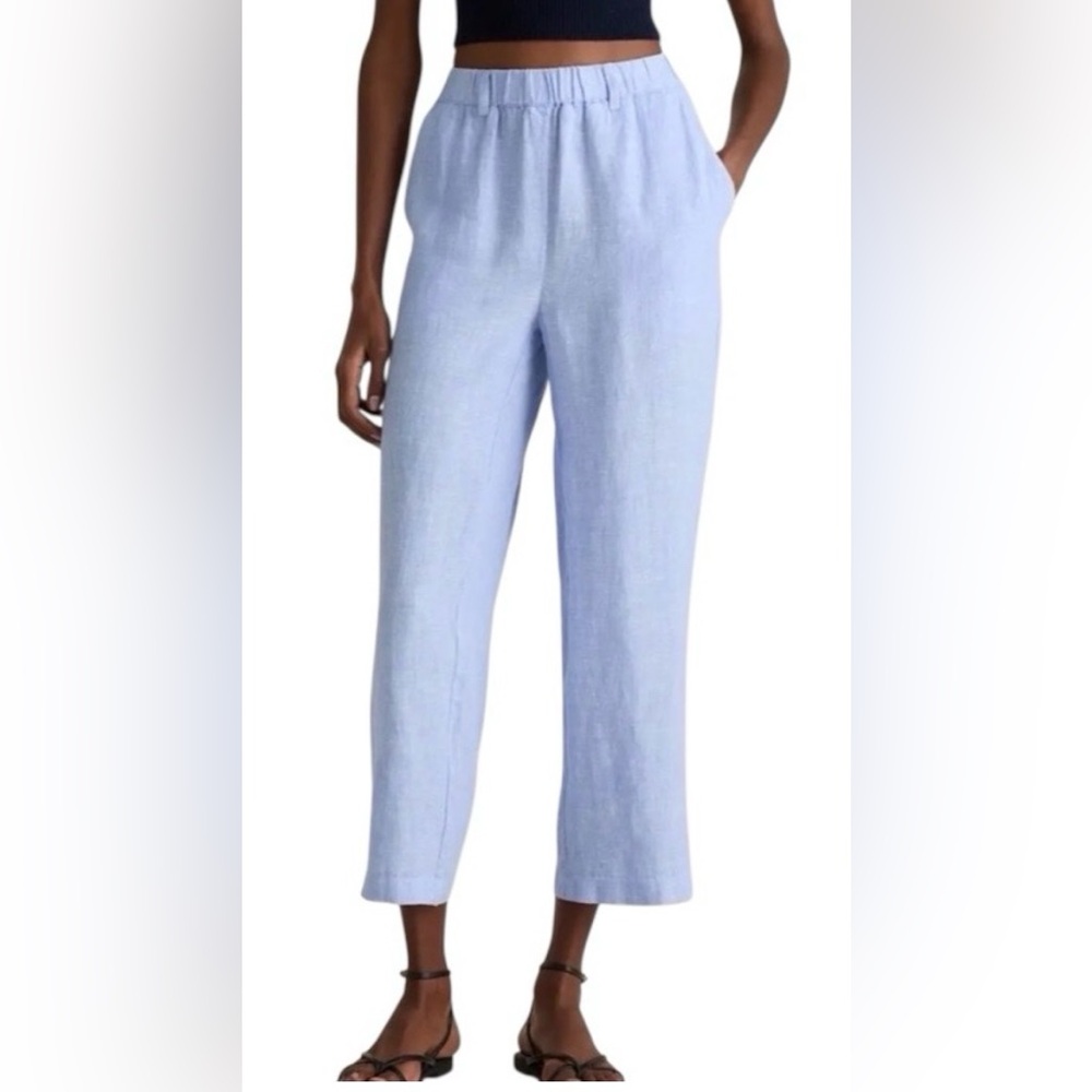 Quince French Blue Elastic Waist Linen-Blend Pants